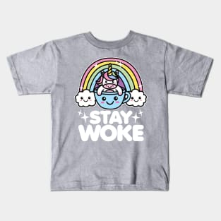 Stay Woke Kawaii Unicorn in Coffee Cup Kids T-Shirt